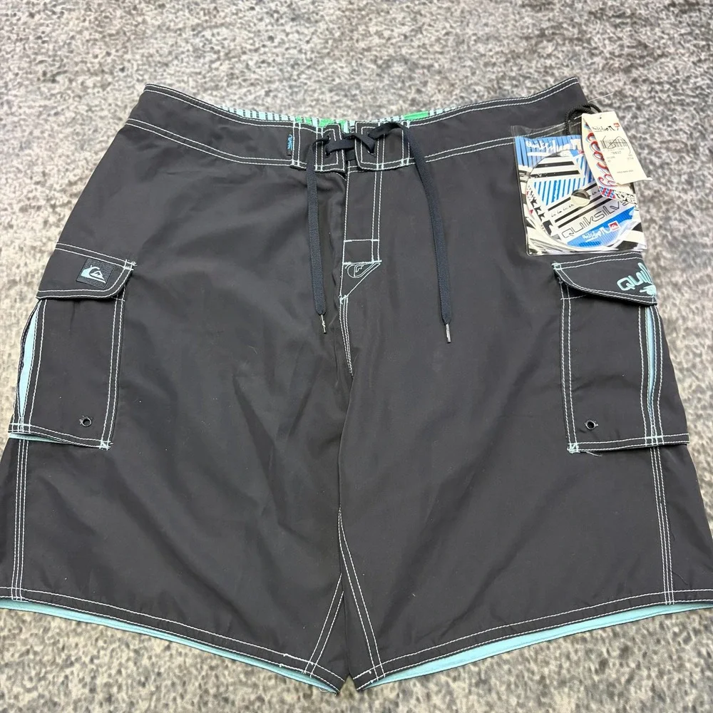 NWT Vintage Y2K Quiksilver Manic Board Shorts Mens 40 Navy Blue Cargo Surf